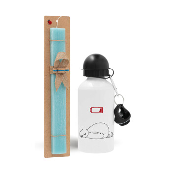 Baymax battery low, Easter Set, metallic aluminum water bottle (500ml) & scented flat candle (30cm) (TURQUOISE)