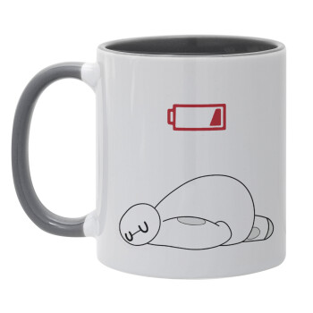 Baymax battery low, Κούπα χρωματιστή γκρι, κεραμική, 330ml