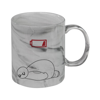 Baymax battery low, Κούπα κεραμική, marble style (μάρμαρο), 330ml