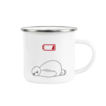 Baymax battery low, Metallic enamel cup white 360ml