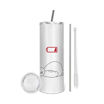 Baymax battery low, Eco friendly stainless steel tumbler 600ml, with metal straw & cleaning brush