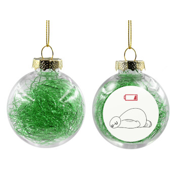 Baymax battery low, Χριστουγεννιάτικη μπάλα δένδρου διάφανη με πράσινο γέμισμα 8cm