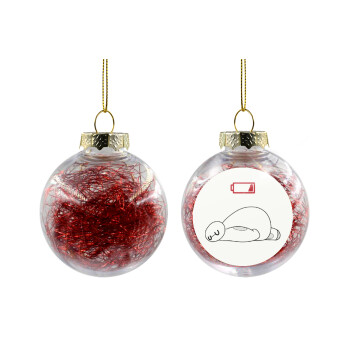 Baymax battery low, Χριστουγεννιάτικη μπάλα δένδρου διάφανη με κόκκινο γέμισμα 8cm