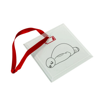 Baymax battery low, Στολίδι Χριστουγεννιάτικο στολίδι γυάλινο τετράγωνο 9x9cm