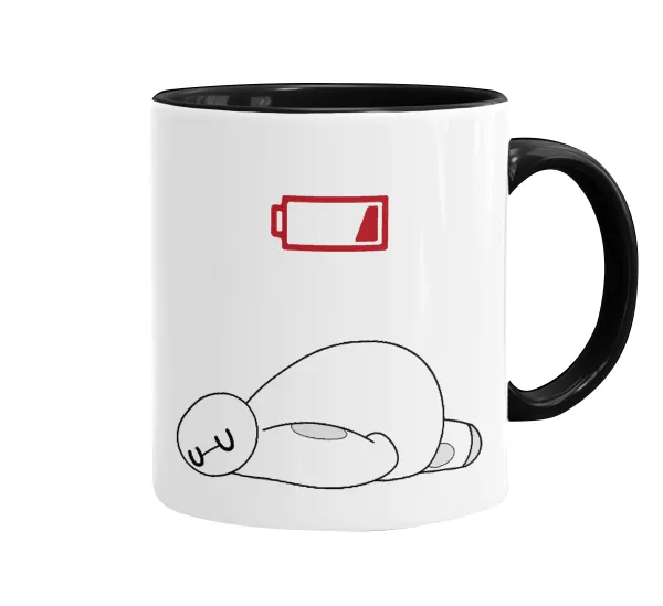 Baymax battery low — Κούπα χρωματιστή μαύρη, κεραμική, 330ml