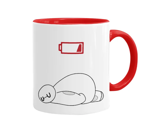 Baymax battery low — Κούπα χρωματιστή κόκκινη, κεραμική, 330ml
