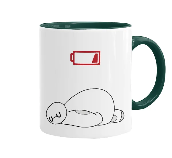 Baymax battery low — Κούπα χρωματιστή πράσινη, κεραμική, 330ml