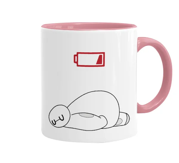 Baymax battery low — Κούπα χρωματιστή ροζ, κεραμική, 330ml
