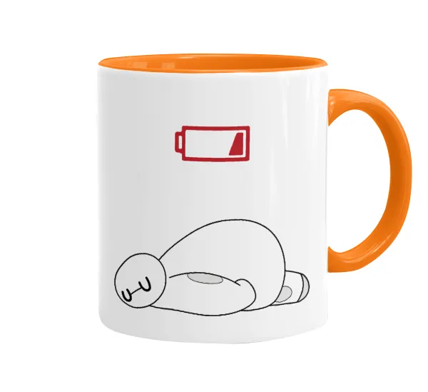 Baymax battery low — Κούπα χρωματιστή πορτοκαλί, κεραμική, 330ml