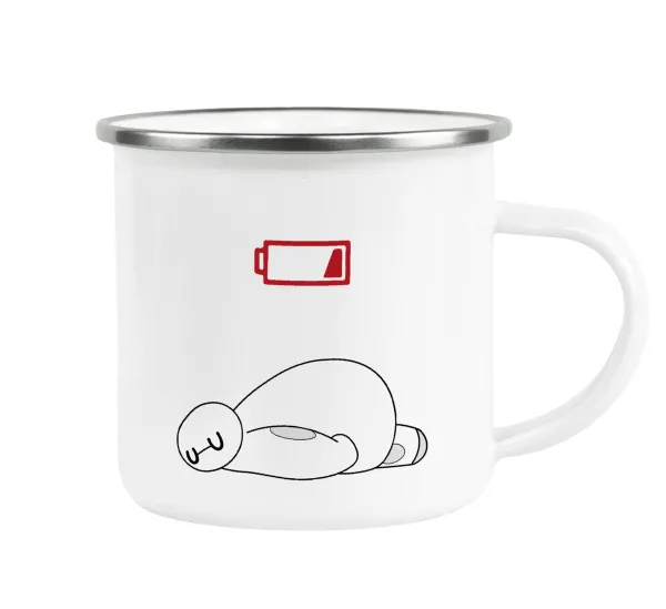 Baymax battery low — Κούπα Μεταλλική εμαγιέ λευκη 360ml