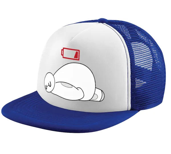 Baymax battery low — Καπέλο παιδικό Soft Trucker με Δίχτυ ΜΠΛΕ/ΛΕΥΚΟ (POLYESTER, ΠΑΙΔΙΚΟ, ONE SIZE)