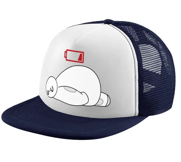 Baymax battery low — Adult Soft Trucker Hat with Dark Blue/White Mesh (POLYESTER, ADULT, UNISEX, ONE SIZE)