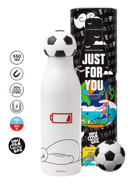 Baymax battery low — Μπάλα ποδοσφαίρου μεταλλικό παγούρι θερμός, διπλού τοιχώματος, 550ml