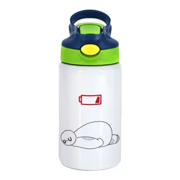 Baymax battery low, Παιδικό παγούρι θερμό, ανοξείδωτο, με καλαμάκι ασφαλείας, πράσινο/μπλε (350ml)