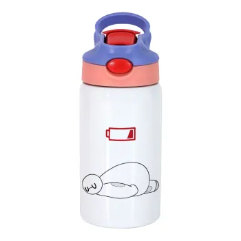 Baymax battery low, Παιδικό παγούρι θερμό, ανοξείδωτο, με καλαμάκι ασφαλείας, ροζ/μωβ (350ml)