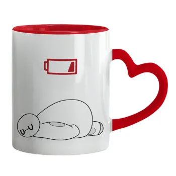 Baymax battery low, Mug heart red handle, ceramic, 330ml