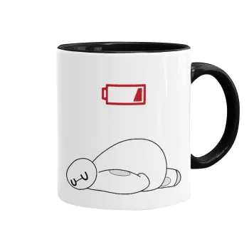 Baymax battery low, Κούπα χρωματιστή μαύρη, κεραμική, 330ml