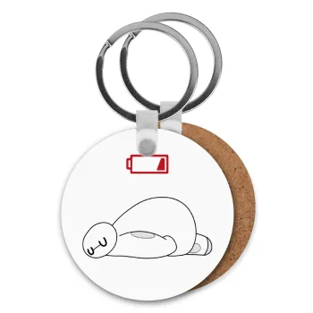 Baymax battery low, Μπρελόκ Ξύλινο στρογγυλό MDF Φ5cm