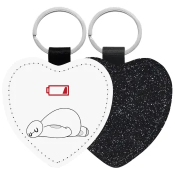 Baymax battery low, Μπρελόκ PU δερμάτινο glitter καρδιά ΜΑΥΡΟ