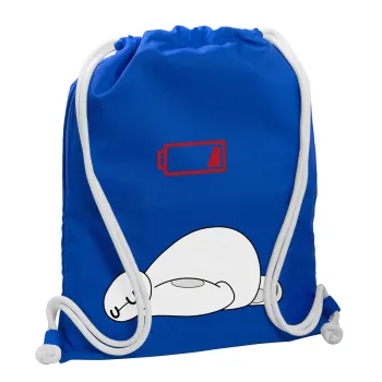 Baymax battery low, Τσάντα πλάτης πουγκί GYMBAG Μπλε, με τσέπη (40x48cm) & χονδρά κορδόνια
