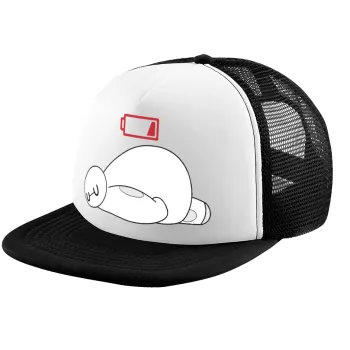 Baymax battery low, Καπέλο παιδικό Soft Trucker με Δίχτυ ΜΑΥΡΟ/ΛΕΥΚΟ (POLYESTER, ΠΑΙΔΙΚΟ, ONE SIZE)