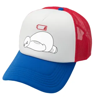 Baymax battery low, Adult Soft Trucker Hat with Red/Blue/White Mesh (POLYESTER, ADULT, UNISEX, ONE SIZE)