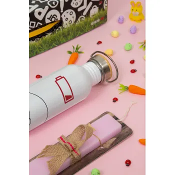 Baymax battery low, Πασχαλινή Λαμπάδα με παγούρι μεταλλικό (620ml, stainless steel) & κερί αρωματικό πλακέ (30cm) (ΡΟΖ)