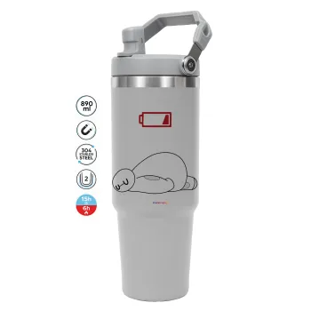 Baymax battery low, ΓΚΡΙ χρώματος Θερμός Ανοξείδωτο 890ml (30oz) με χερούλι