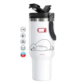 Baymax battery low, Mega Tumbler με καπάκι, διπλού τοιχώματος (θερμό) 1,2L