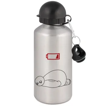 Baymax battery low, Μεταλλικό παγούρι νερού, Ασημένιο, αλουμινίου 500ml