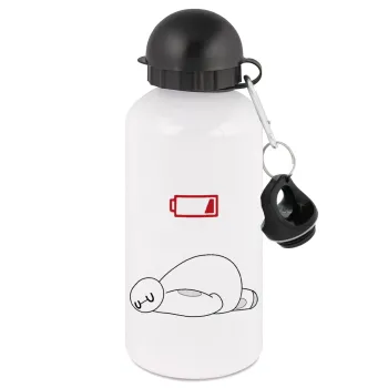Baymax battery low, Metal water bottle, White, aluminum 500ml