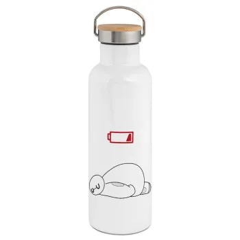 Baymax battery low, Stainless steel White with wooden lid (bamboo), double wall, 750ml