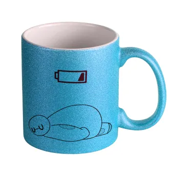 Baymax battery low, Κούπα Σιέλ Glitter που γυαλίζει, κεραμική, 330ml