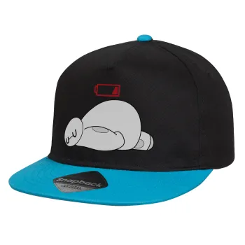 Baymax battery low, Καπέλο παιδικό Flat Snapback, Μαύρο/Μπλε (100% ΒΑΜΒΑΚΕΡΟ, ΠΑΙΔΙΚΟ, UNISEX, ONE SIZE)