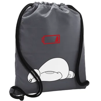 Baymax battery low, Τσάντα πλάτης πουγκί GYMBAG ΓΚΡΙ, με τσέπη (40x48cm) & χονδρά κορδόνια