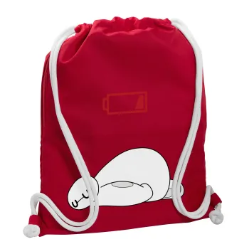 Baymax battery low, Backpack pouch GYMBAG Red, with pocket (40x48cm) & thick cords