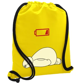 Baymax battery low, Backpack pouch GYMBAG Yellow, with pocket (40x48cm) & thick cords