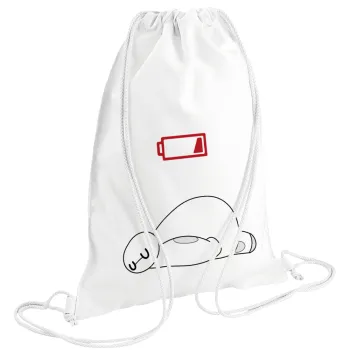 Baymax battery low, Backpack pouch GYMBAG white (28x40cm)