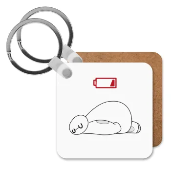 Baymax battery low, Μπρελόκ Ξύλινο τετράγωνο MDF