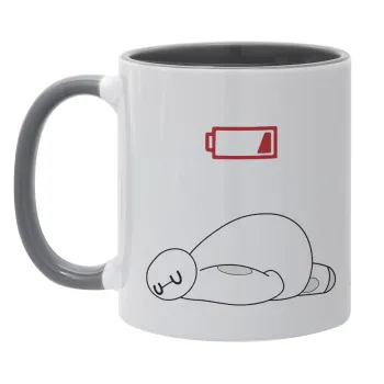 Baymax battery low, Κούπα χρωματιστή γκρι, κεραμική, 330ml