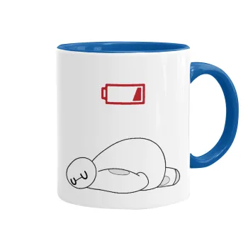 Baymax battery low, Mug colored blue, ceramic, 330ml