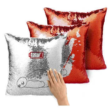 Baymax battery low, Μαξιλάρι καναπέ Μαγικό Κόκκινο με πούλιες 40x40cm περιέχεται το γέμισμα