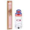 Easter Set, Children's thermal stainless steel water bottle with safety straw, pink/purple (350ml) & Easter scented flat candle (30cm) (PINK)