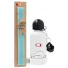 Easter Set, metallic aluminum water bottle (500ml) & scented flat candle (30cm) (TURQUOISE)