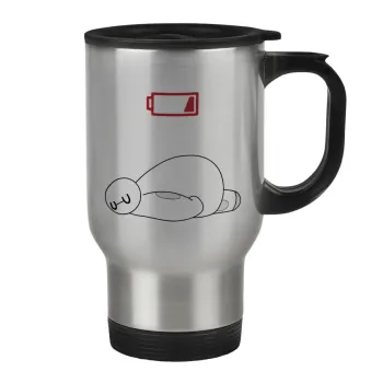 Baymax battery low, Stainless steel travel mug with lid, double wall 450ml