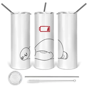 Baymax battery low, Tumbler stainless steel 600ml, with metal straw & cleaning brush
