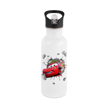 Brick McQueen, White water bottle with straw, stainless steel 600ml