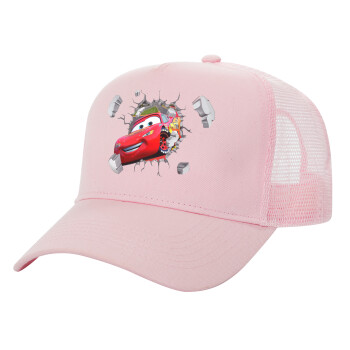 Brick McQueen, Structured Trucker Children's Hat, with Mesh, PINK (100% COTTON, CHILDREN'S, UNISEX, ONE SIZE)
