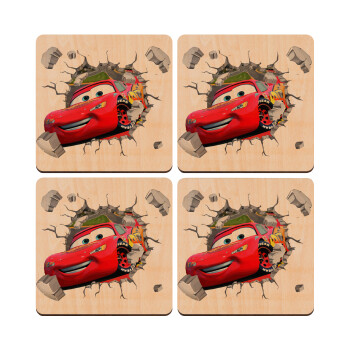 Brick McQueen, ΣΕΤ x4 Σουβέρ ξύλινα τετράγωνα plywood (9cm)