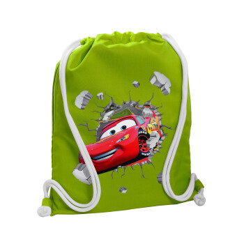 Brick McQueen, Τσάντα πλάτης πουγκί GYMBAG LIME GREEN, με τσέπη (40x48cm) & χονδρά κορδόνια